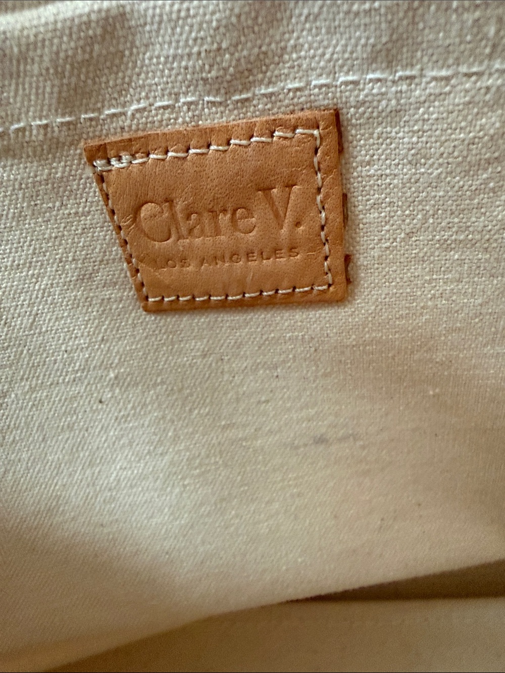 Clare V Striped Canvas Tote with Navy and Peach Center Stripes - Picture 4 of 5